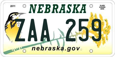 NE license plate ZAA259