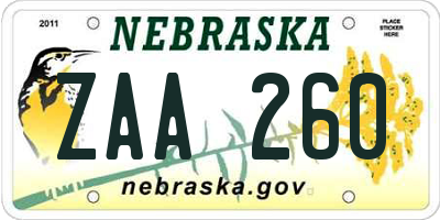 NE license plate ZAA260