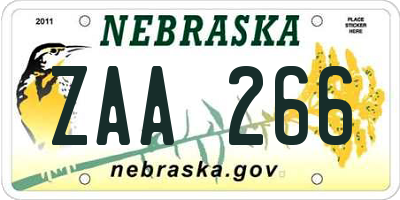NE license plate ZAA266