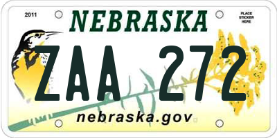 NE license plate ZAA272