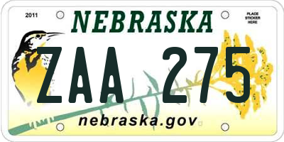 NE license plate ZAA275