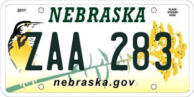 NE license plate ZAA283
