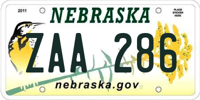 NE license plate ZAA286