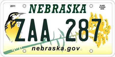 NE license plate ZAA287