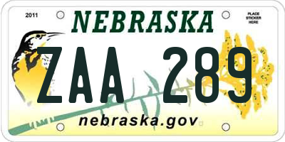 NE license plate ZAA289