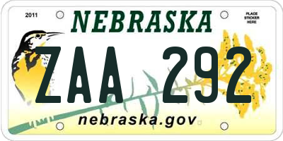 NE license plate ZAA292