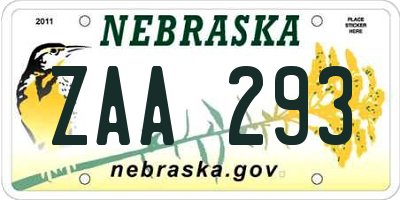 NE license plate ZAA293