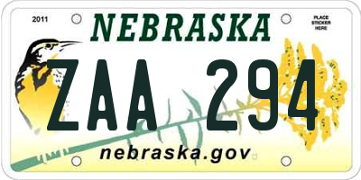 NE license plate ZAA294