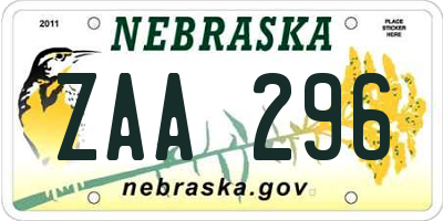NE license plate ZAA296