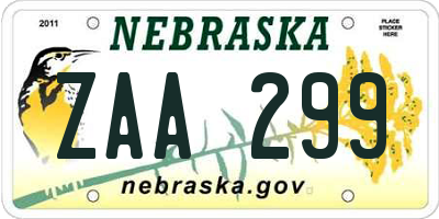 NE license plate ZAA299