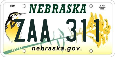 NE license plate ZAA311