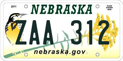 NE license plate ZAA312