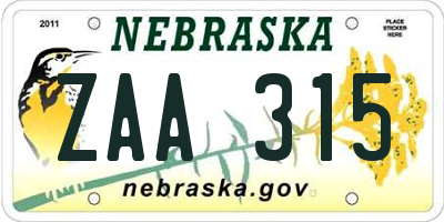 NE license plate ZAA315