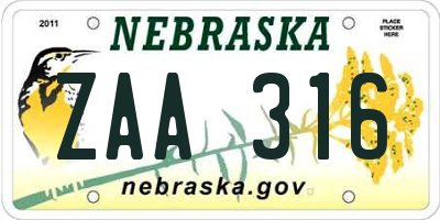 NE license plate ZAA316