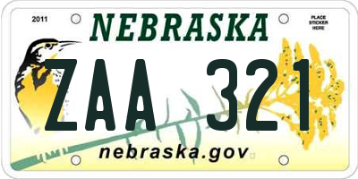 NE license plate ZAA321