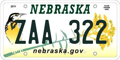 NE license plate ZAA322