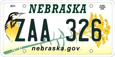 NE license plate ZAA326