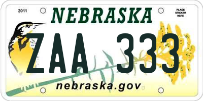 NE license plate ZAA333