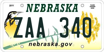 NE license plate ZAA340