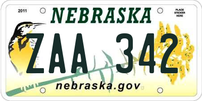 NE license plate ZAA342