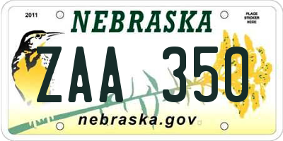 NE license plate ZAA350