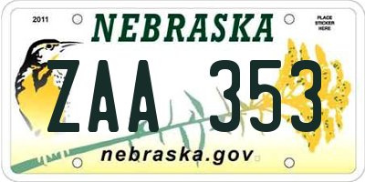 NE license plate ZAA353