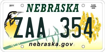 NE license plate ZAA354