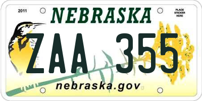 NE license plate ZAA355
