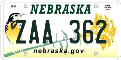 NE license plate ZAA362