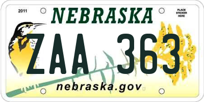 NE license plate ZAA363