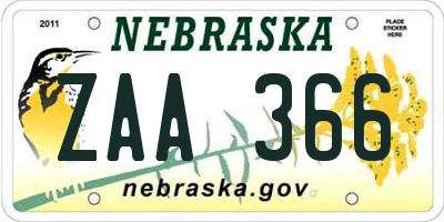 NE license plate ZAA366