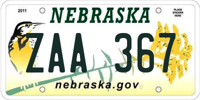 NE license plate ZAA367