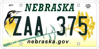 NE license plate ZAA375
