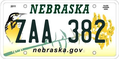 NE license plate ZAA382