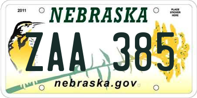 NE license plate ZAA385