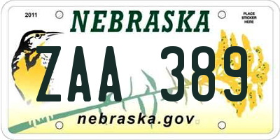 NE license plate ZAA389