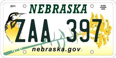 NE license plate ZAA397