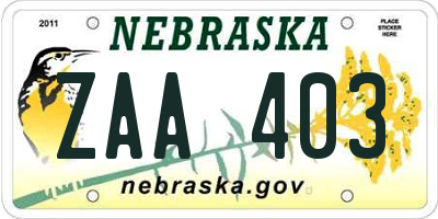 NE license plate ZAA403