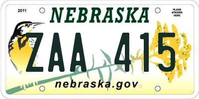 NE license plate ZAA415