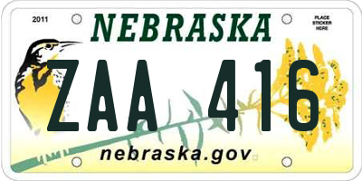 NE license plate ZAA416