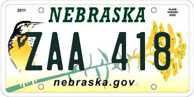 NE license plate ZAA418
