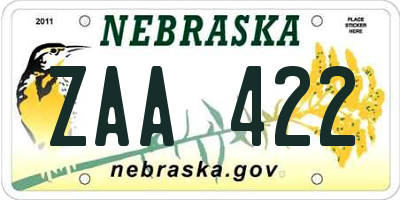 NE license plate ZAA422