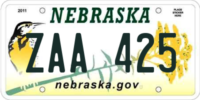 NE license plate ZAA425