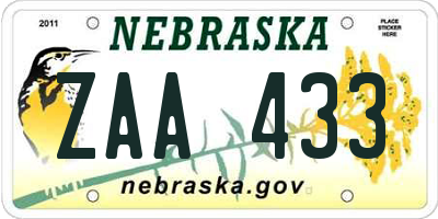 NE license plate ZAA433
