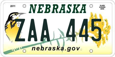 NE license plate ZAA445