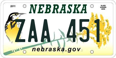 NE license plate ZAA451