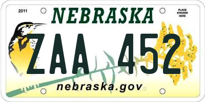 NE license plate ZAA452