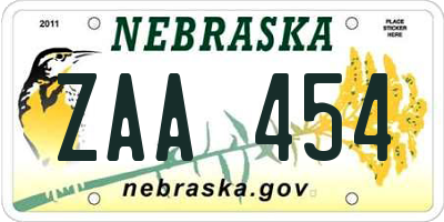 NE license plate ZAA454
