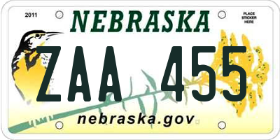 NE license plate ZAA455