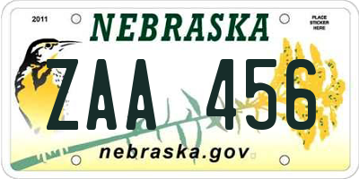 NE license plate ZAA456